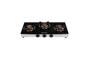 Faber Gas Stove 3 Burner Glass Cooktop (Power 3BB SS) Manual Ignition, Stainless Steel, Small